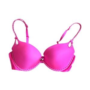 Vtg y2k Victorias Secret Sexy Little Things Push Up Bra Hot‎ Pink Polka Dot 34D